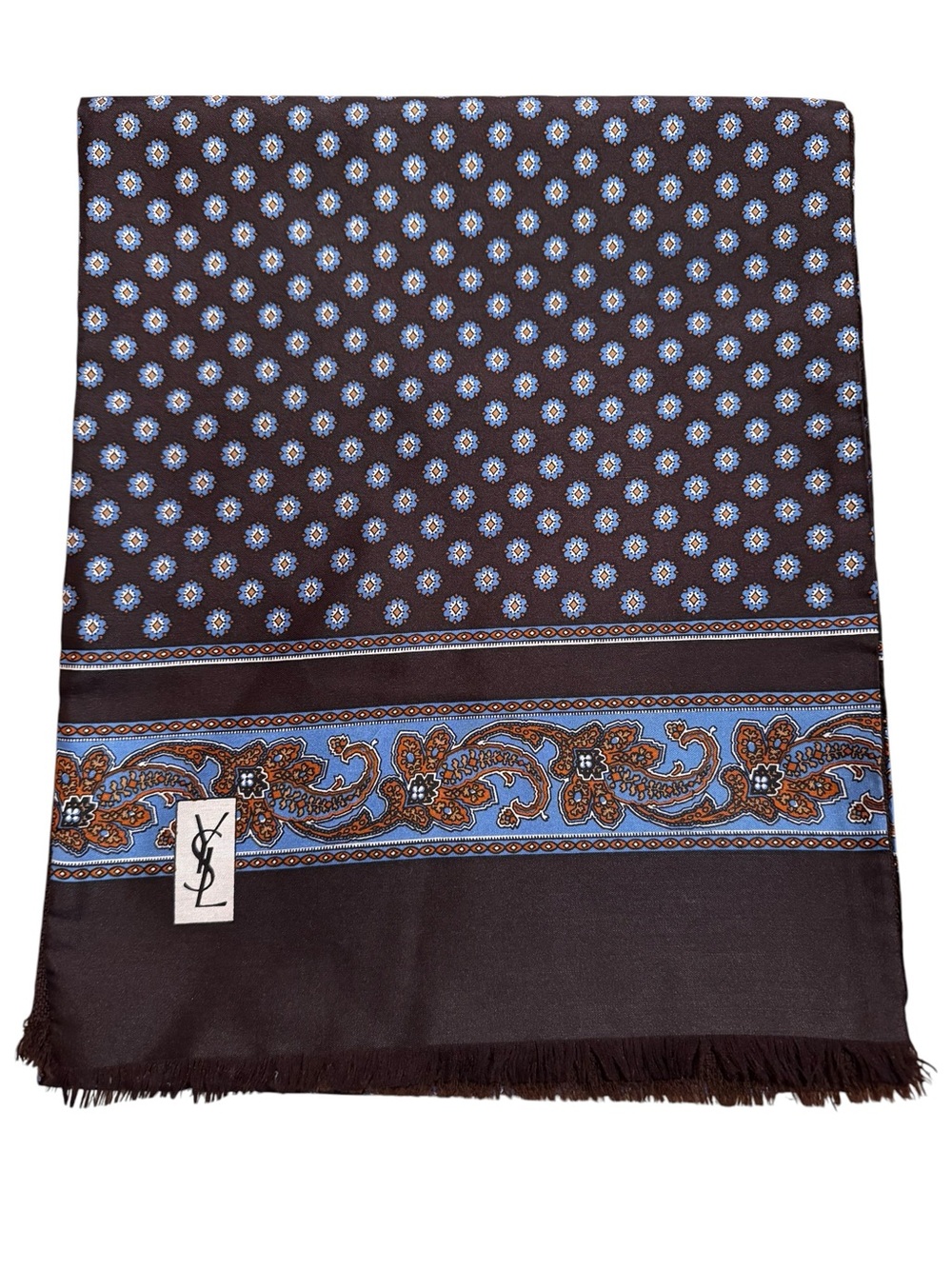 Yves Saint Laurent VTG Mens Double Sided Silk Wool Opera Scarf Italy YSL